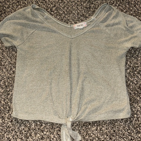 Gray Tie-Front Basic V-Neck - Picture 1 of 4